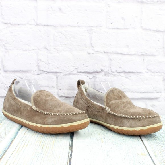 LL Bean Gray Suede Fleece Lined Mountain Moccasins Slipper Size 11 Medium - Picture 3 of 9